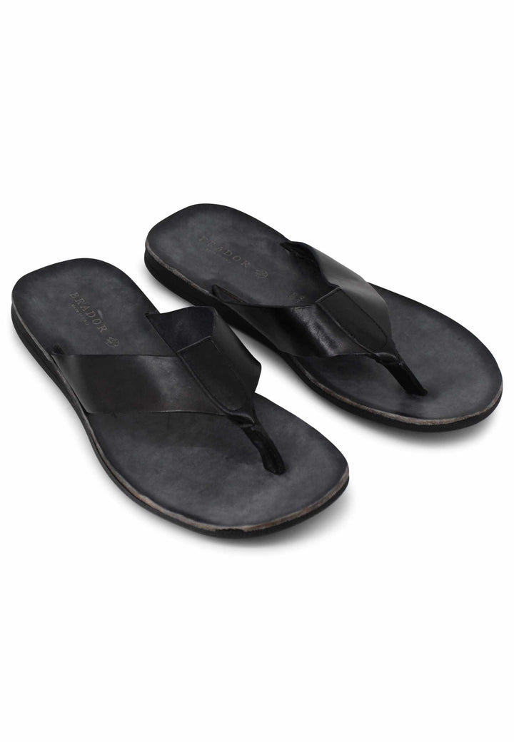 Spatarella Sandali infradito uomo in pelle nera con suola in gomma Vendita Calda