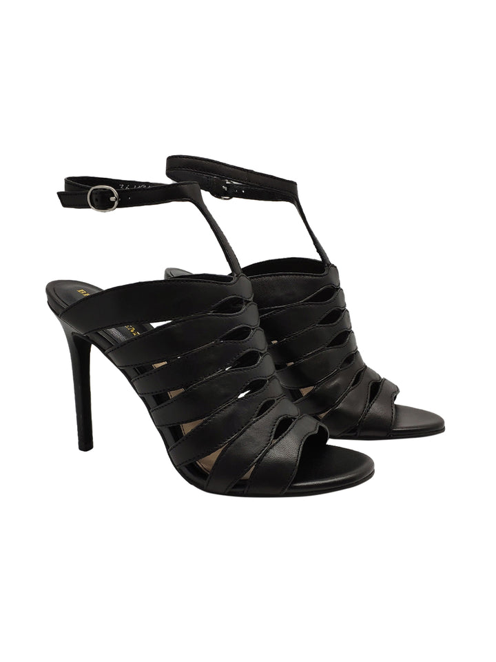 Spatarella Calazature Donna Sandali in Pelle Nera con Cinturino alla Caviglia e Tacco Alto Saldi Di Fabbrica