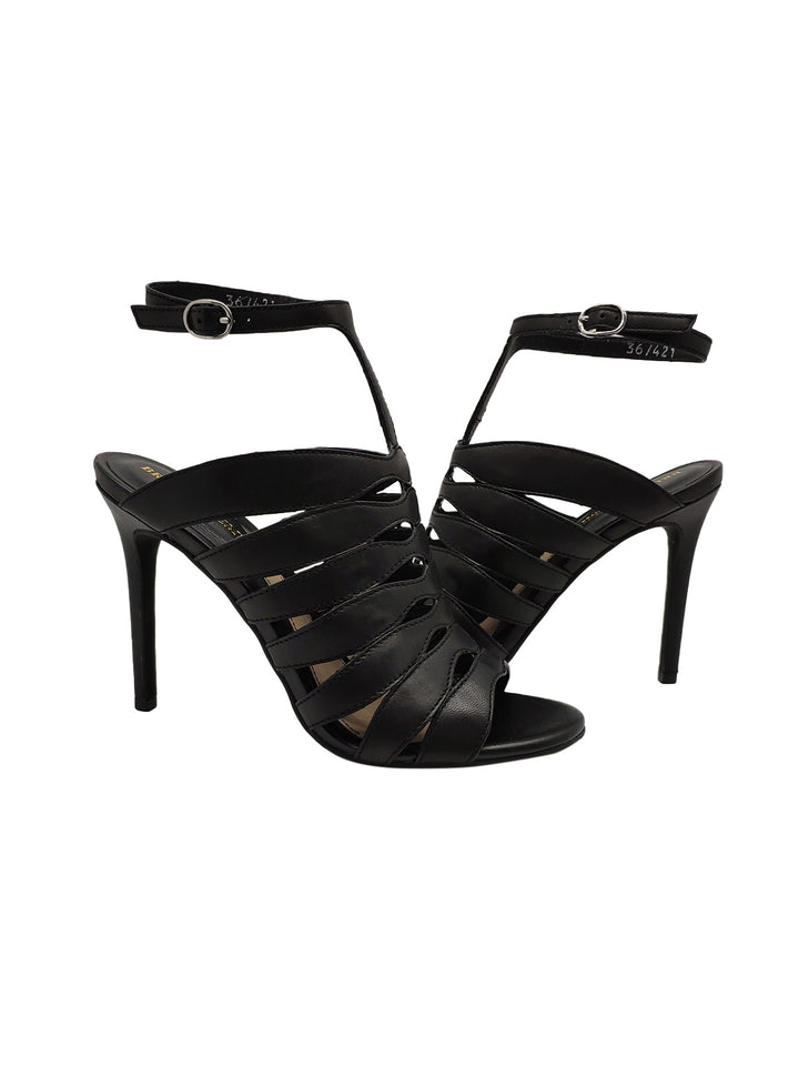 Spatarella Calazature Donna Sandali in Pelle Nera con Cinturino alla Caviglia e Tacco Alto Saldi Di Fabbrica