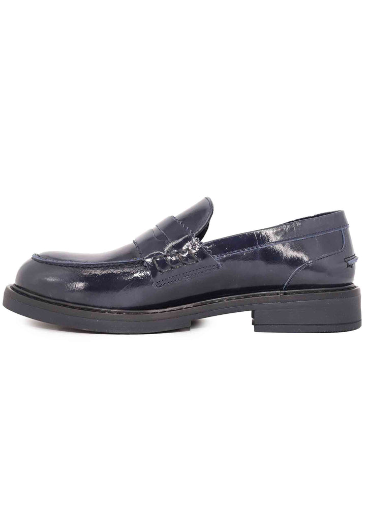 Spatarella Mocassini donna in pelle lucida blu con suola in gomma Sconto di tempo limitato