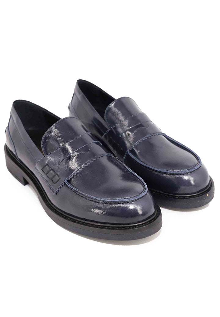Spatarella Mocassini donna in pelle lucida blu con suola in gomma Sconto di tempo limitato