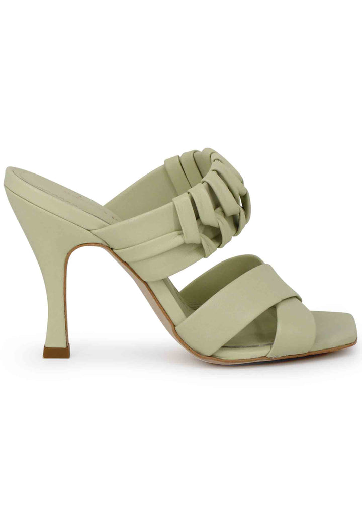 Spatarella Sandali donna in pelle verde con tacco alto e punta quadra Grande vendita