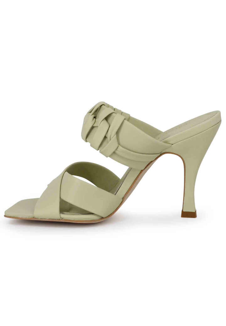 Spatarella Sandali donna in pelle verde con tacco alto e punta quadra Grande vendita