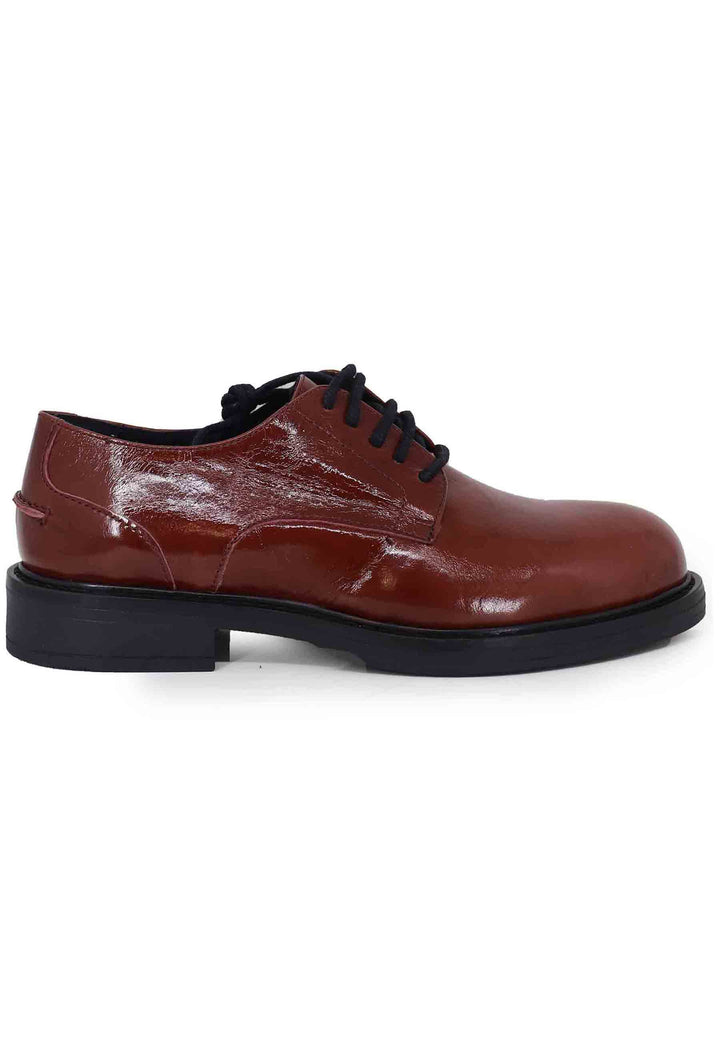 Spatarella Stringate donna in pelle naplack bordeaux con suola in gomma e tacco basso Vendite stagionali
