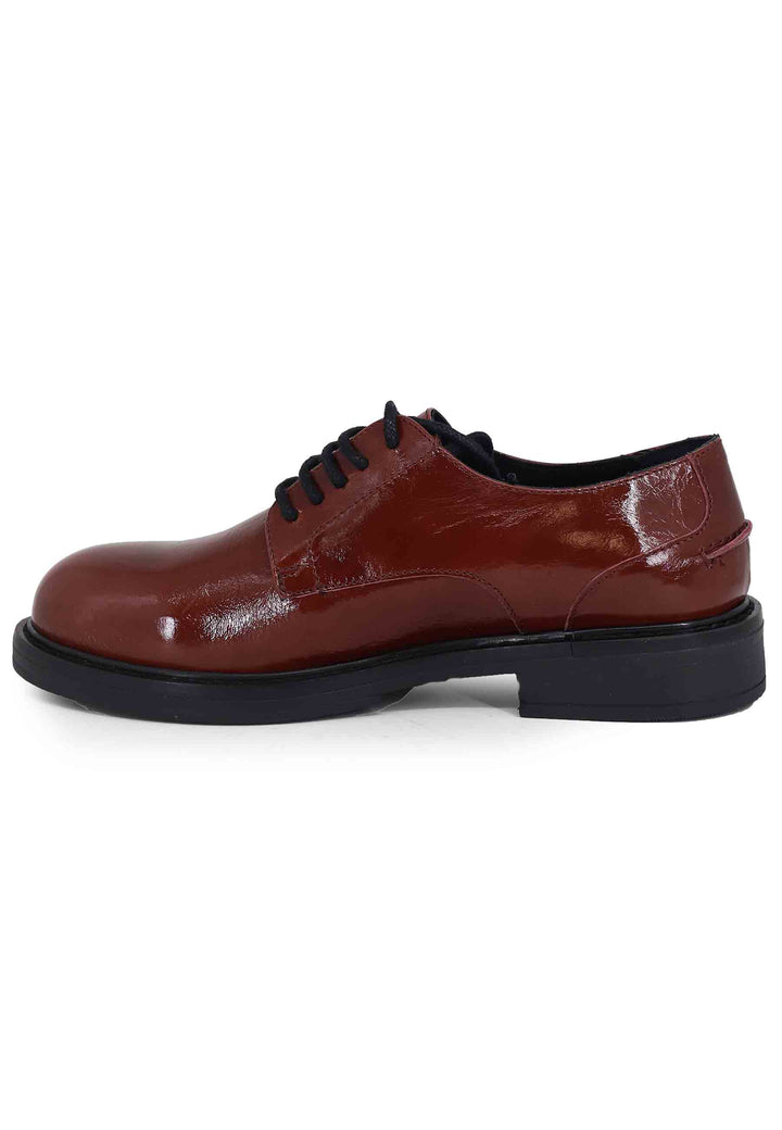 Spatarella Stringate donna in pelle naplack bordeaux con suola in gomma e tacco basso Vendite stagionali