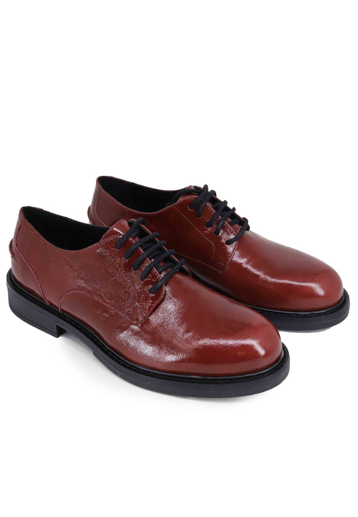 Spatarella Stringate donna in pelle naplack bordeaux con suola in gomma e tacco basso Vendite stagionali