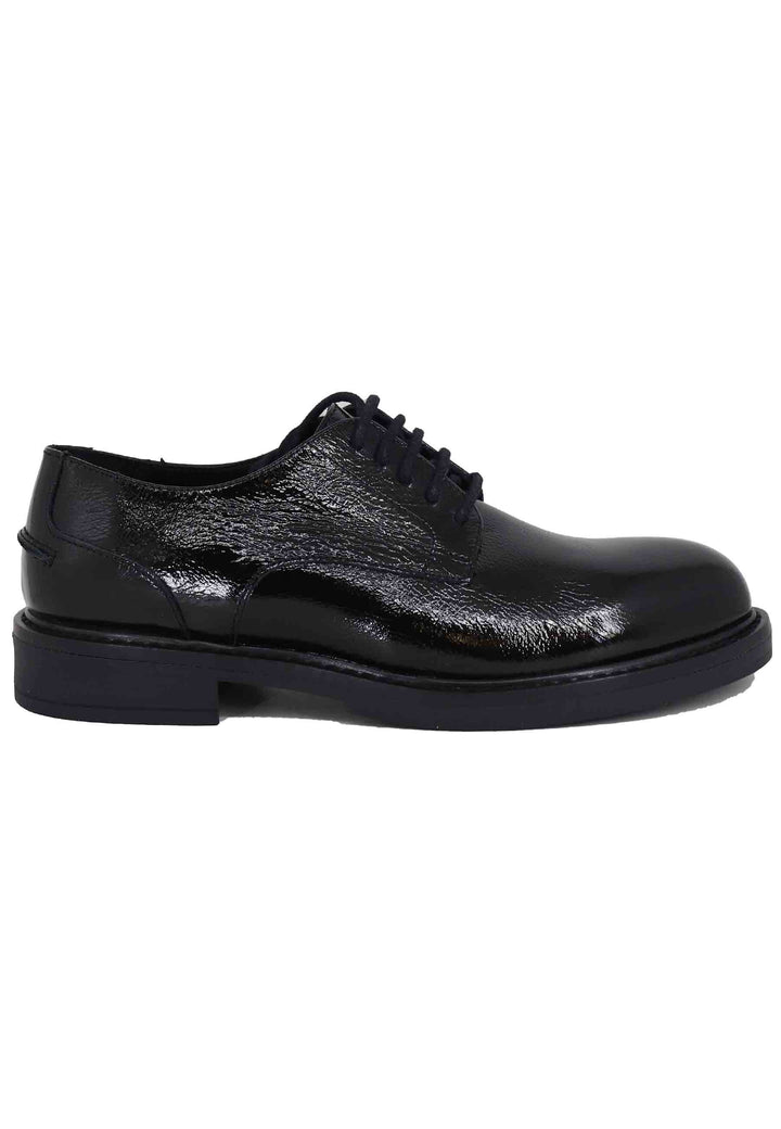 Spatarella Stringate donna in pelle naplack nero con suola in gomma e tacco basso Black Friday