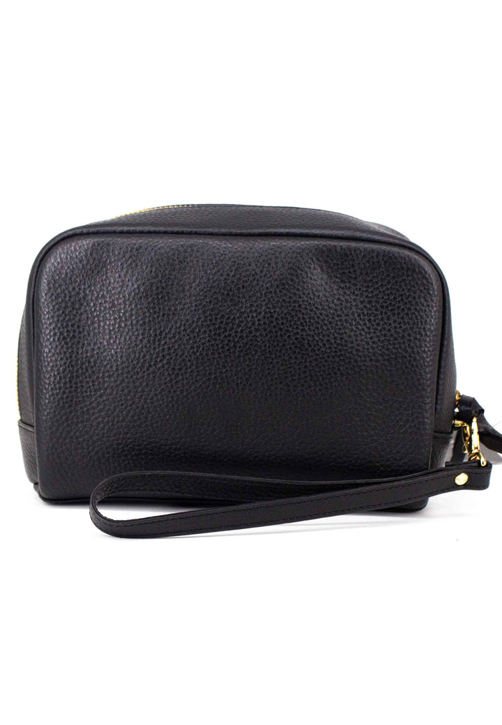 Spatarella Borsello uomo in pelle nera con zip oro e bracciale in pelle Cyber Monday