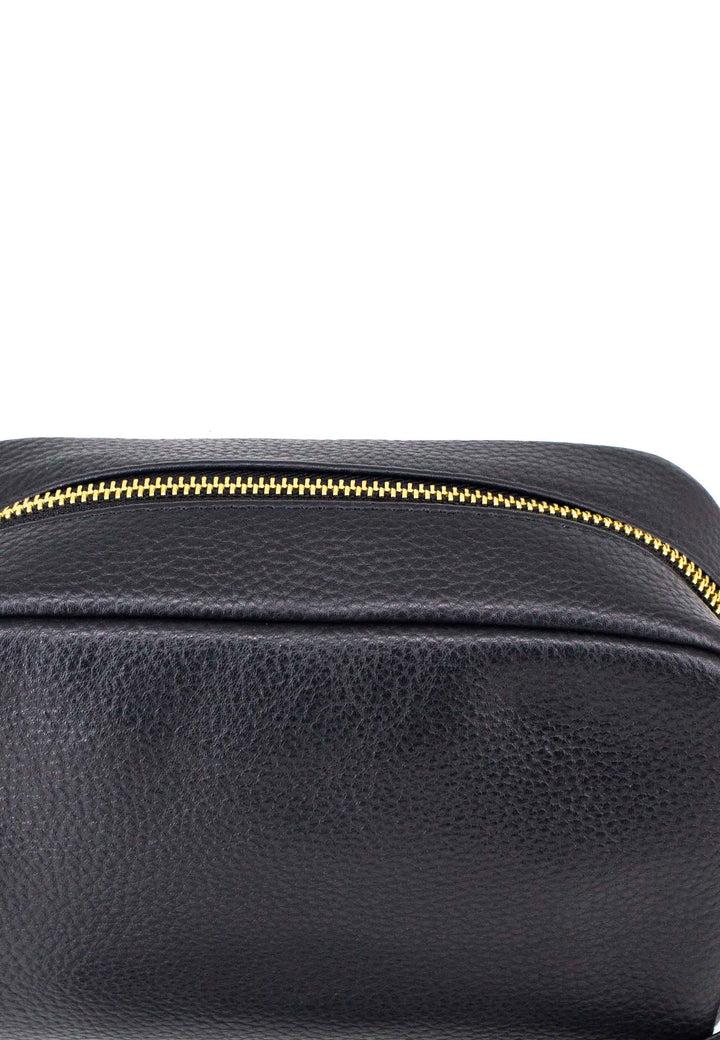 Spatarella Borsello uomo in pelle nera con zip oro e bracciale in pelle Cyber Monday