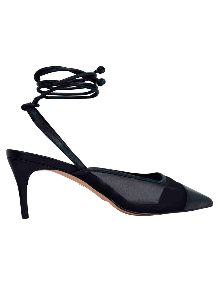 Spatarella Decollete slingback donna in rete e pelle nera con punta a punta e laccetti removibili Sconti VIP