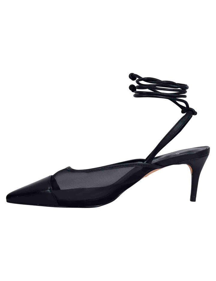 Spatarella Decollete slingback donna in rete e pelle nera con punta a punta e laccetti removibili Sconti VIP