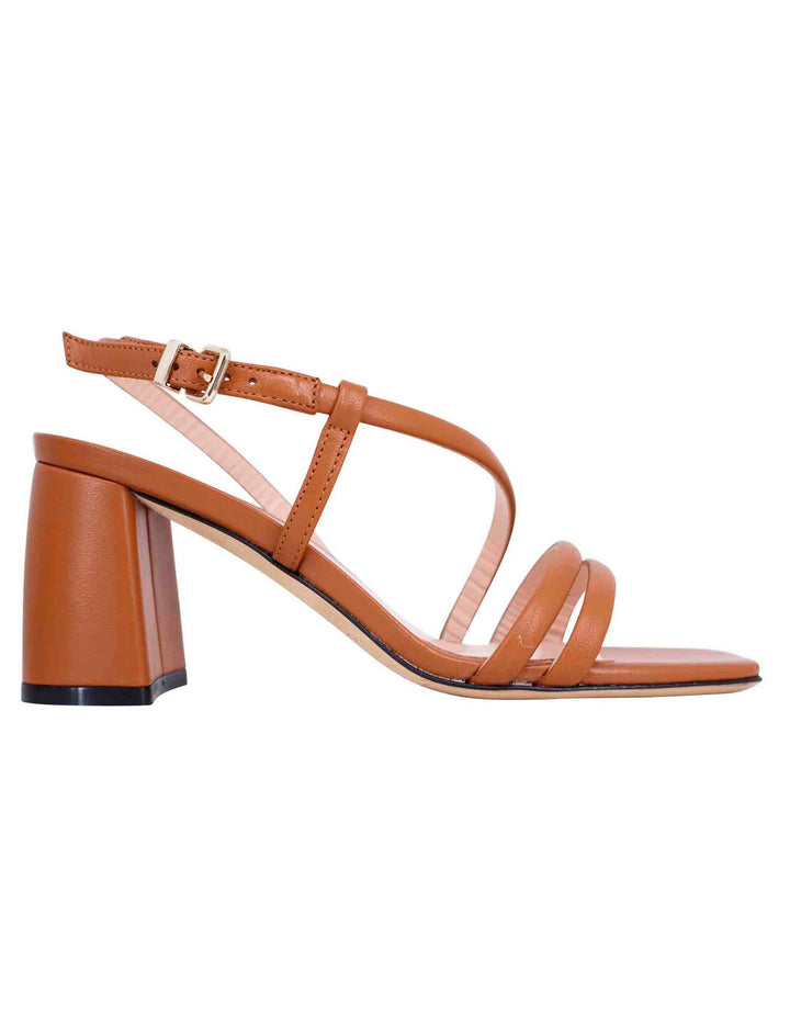 Spatarella Sandali slingback donna in pelle cuoio con tacco grosso e punta quadra Prezzo basso