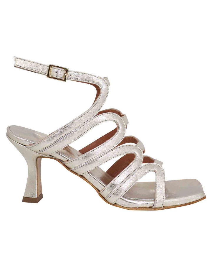 Spatarella Sandali slingback donna in pelle platino con tacco alto e punta quadra Offerta settimanale