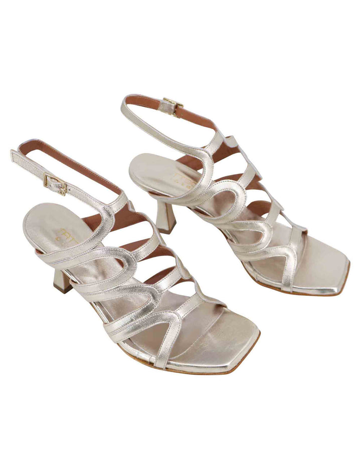 Spatarella Sandali slingback donna in pelle platino con tacco alto e punta quadra Offerta settimanale