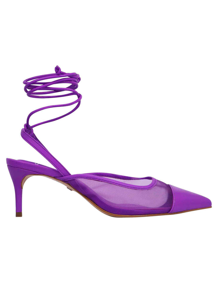 Spatarella Decollete slingback donna in rete e pelle viola con punta a punta e laccetti removibili Ritorno libero