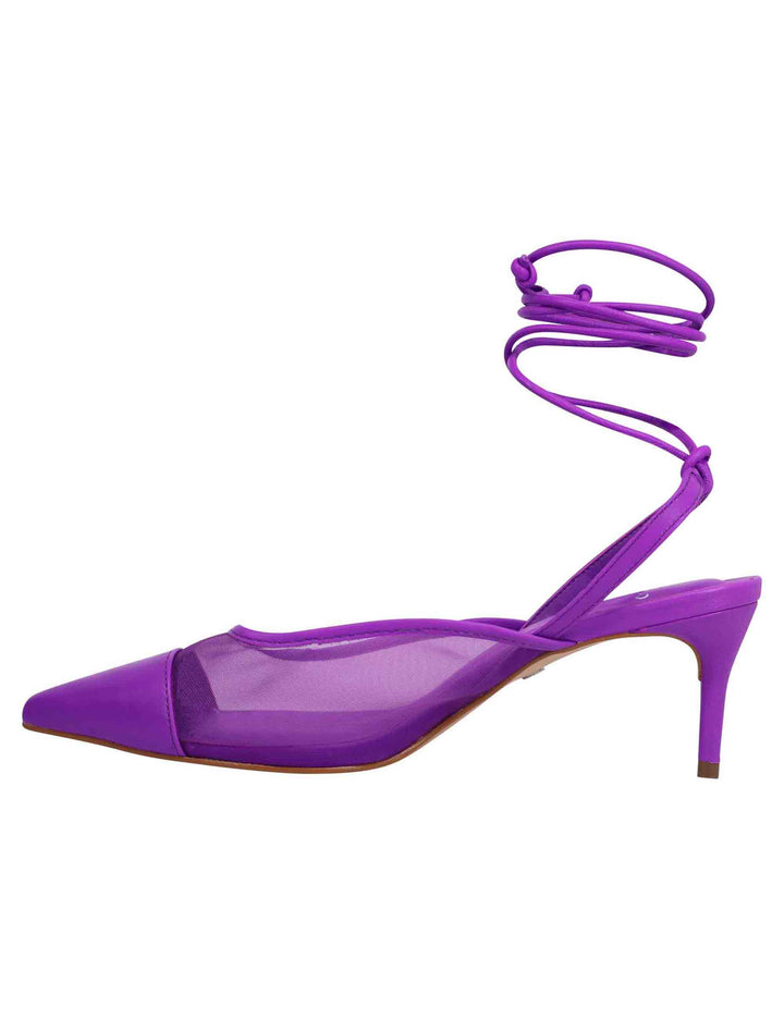 Spatarella Decollete slingback donna in rete e pelle viola con punta a punta e laccetti removibili Ritorno libero