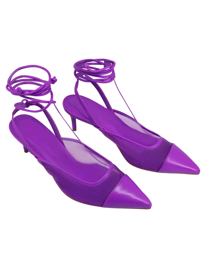 Spatarella Decollete slingback donna in rete e pelle viola con punta a punta e laccetti removibili Ritorno libero