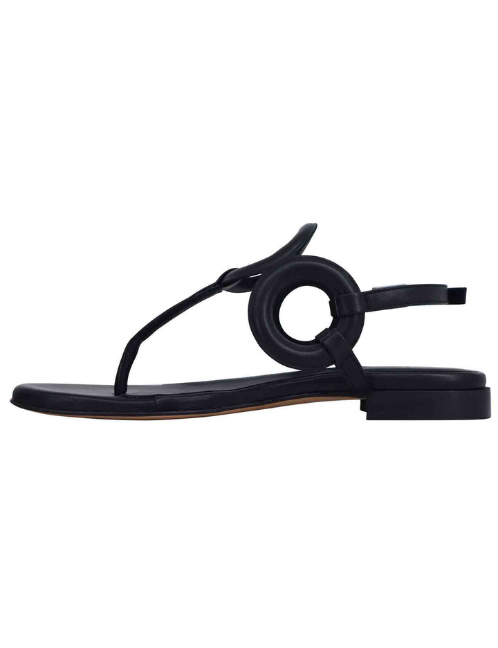 Spatarella Sandali infradito slingback donna in pelle nera con punta tonda e tacco basso Latest stili