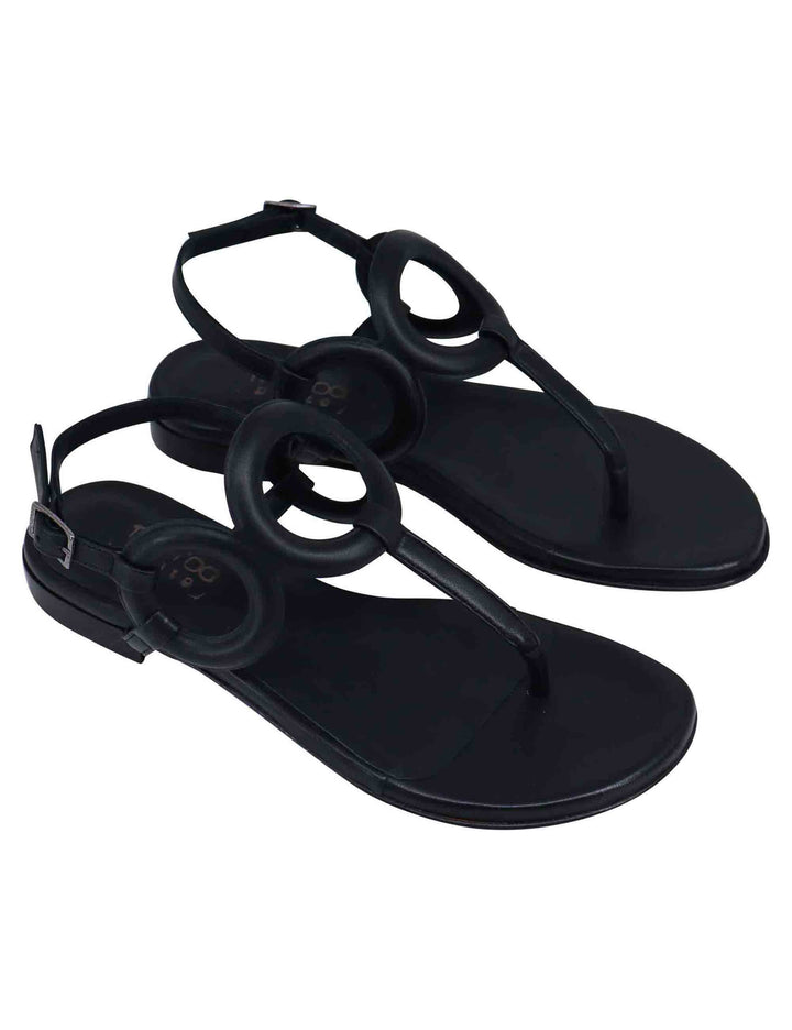 Spatarella Sandali infradito slingback donna in pelle nera con punta tonda e tacco basso Latest stili