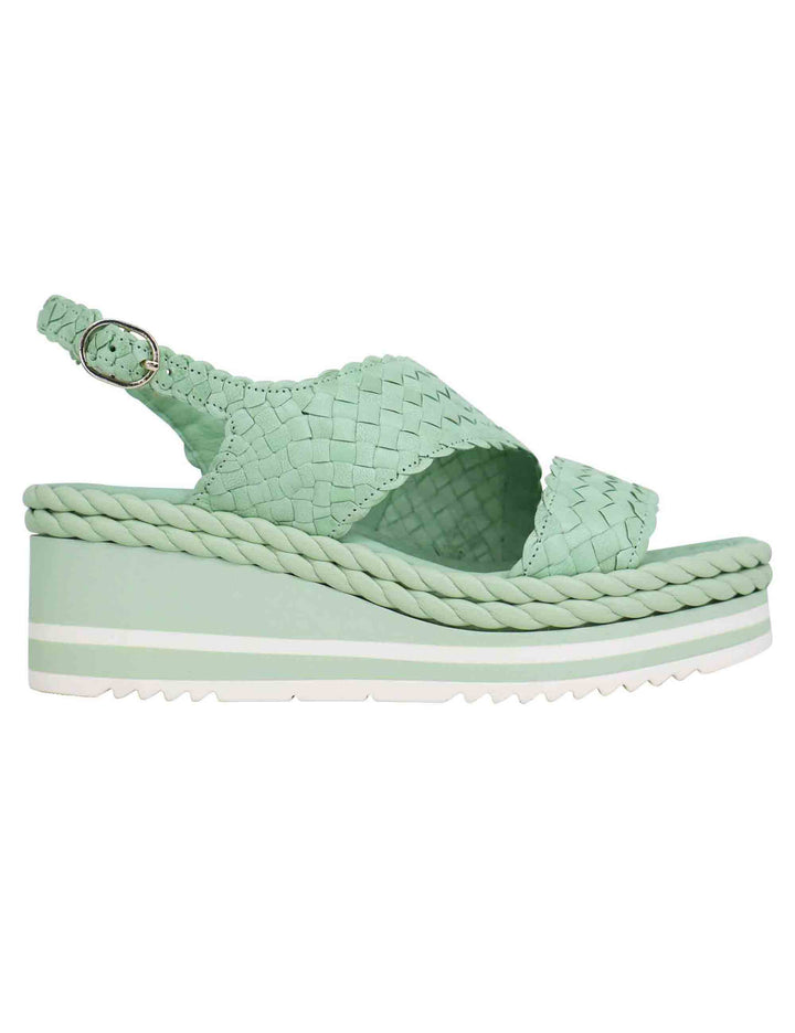 Spatarella Sandali donna in pelle intrecciata verde con zeppa in gomma Ultimo giorno