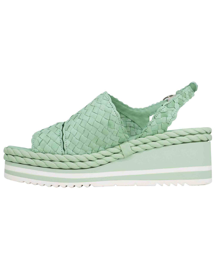 Spatarella Sandali donna in pelle intrecciata verde con zeppa in gomma Ultimo giorno