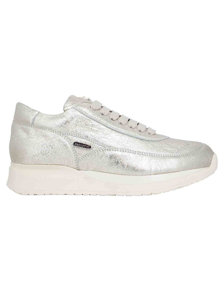 Spatarella Sneakers donna in pelle laminata platino Fino al 50% di sconto