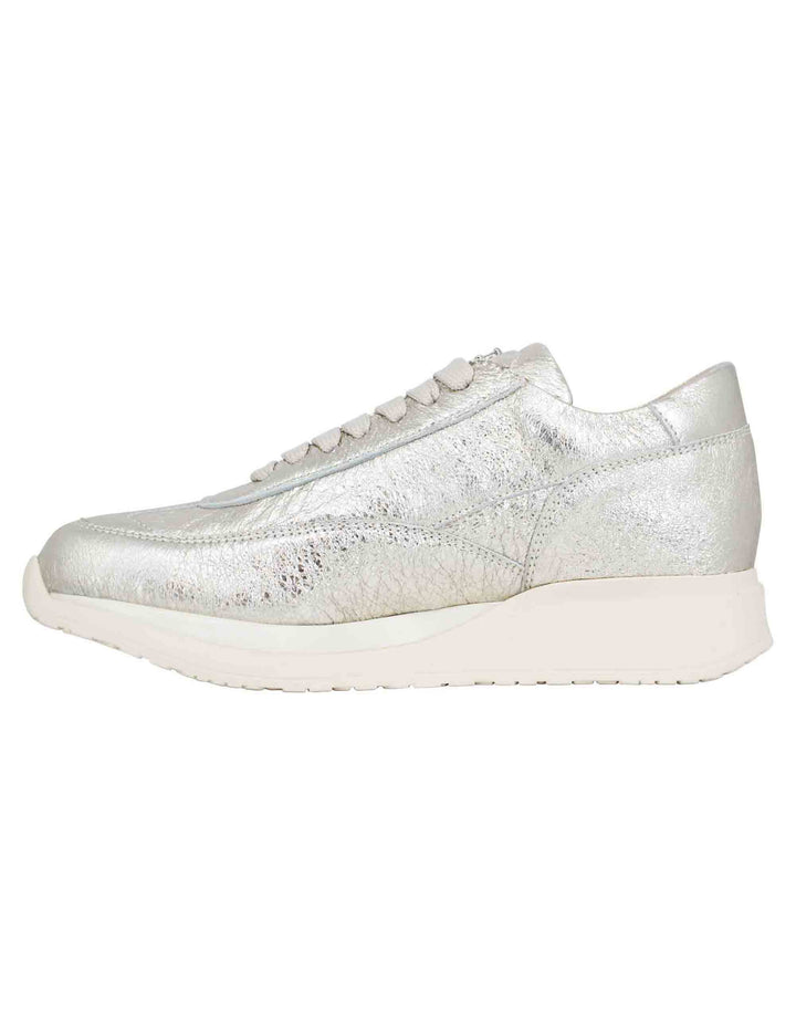 Spatarella Sneakers donna in pelle laminata platino Fino al 50% di sconto