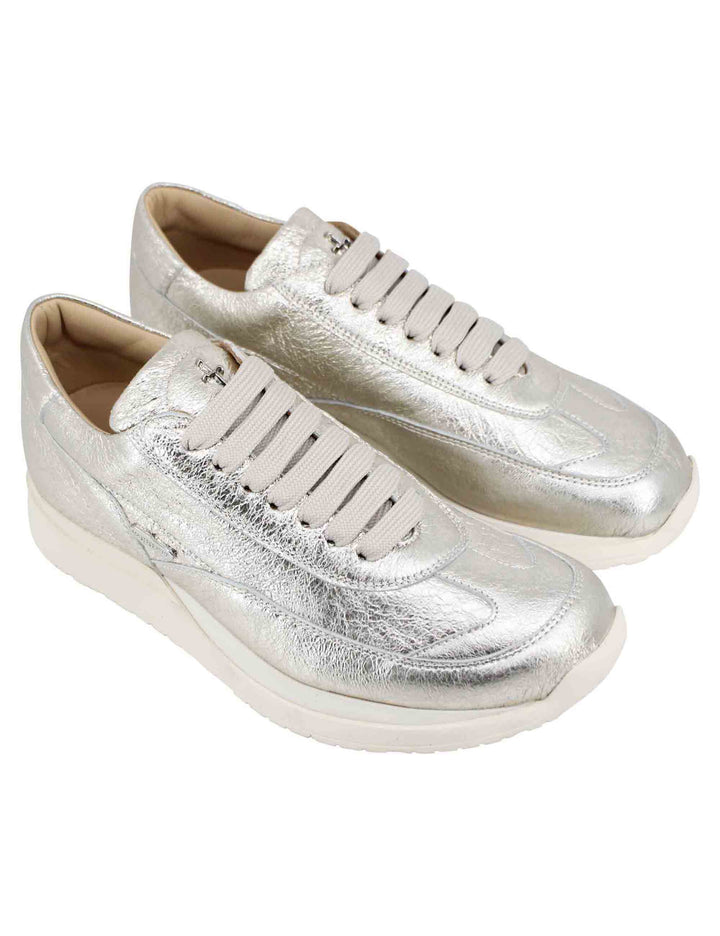 Spatarella Sneakers donna in pelle laminata platino Fino al 50% di sconto