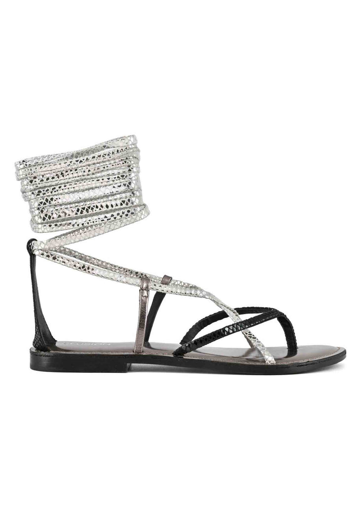 Spatarella Sandali flat donna infradito in pelle nera con lacci alla caviglia Black Friday Prezzi