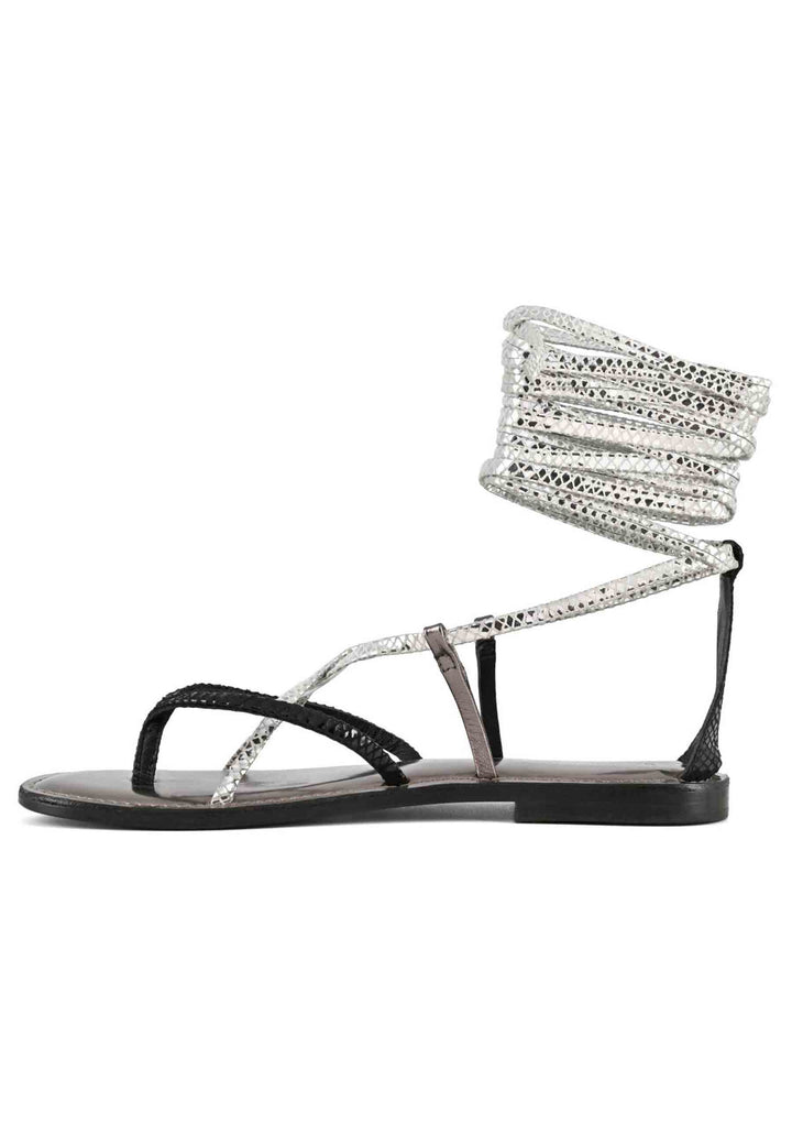 Spatarella Sandali flat donna infradito in pelle nera con lacci alla caviglia Black Friday Prezzi