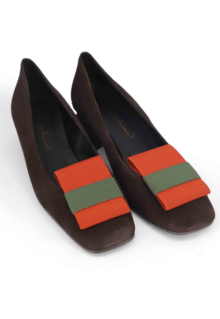 Spatarella Decollete donna in camoscio marrone con tacco basso In vendita