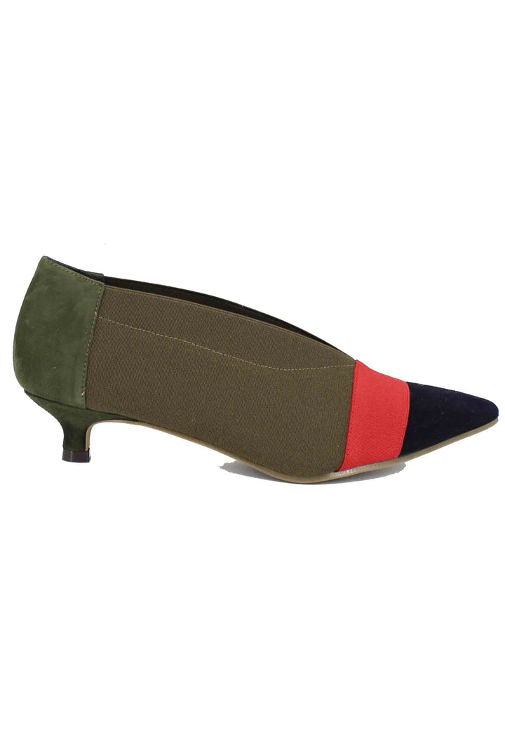 Spatarella Decollete donna in tessuto verde tacco basso Italy