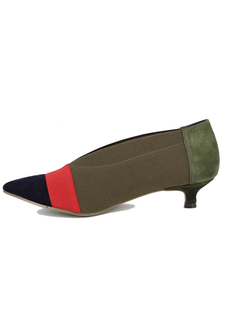 Spatarella Decollete donna in tessuto verde tacco basso Italy