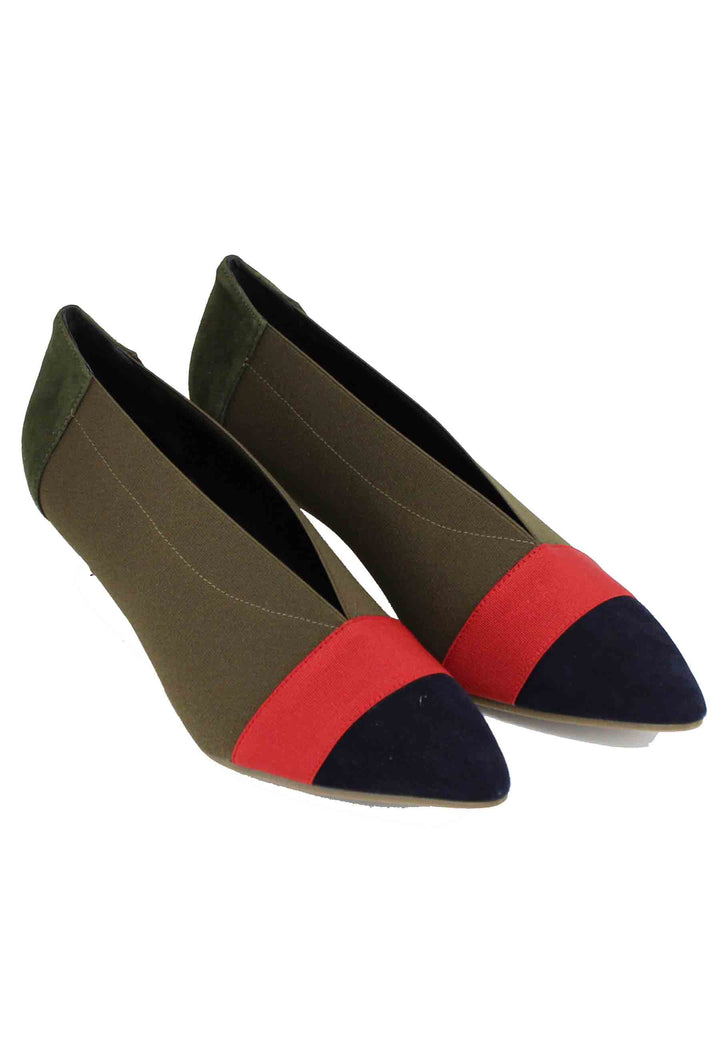 Spatarella Decollete donna in tessuto verde tacco basso Italy