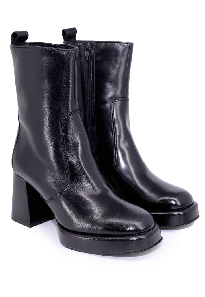 Spatarella Stivaletti donna in pelle nera con tacco alto e plateau Negozi Online