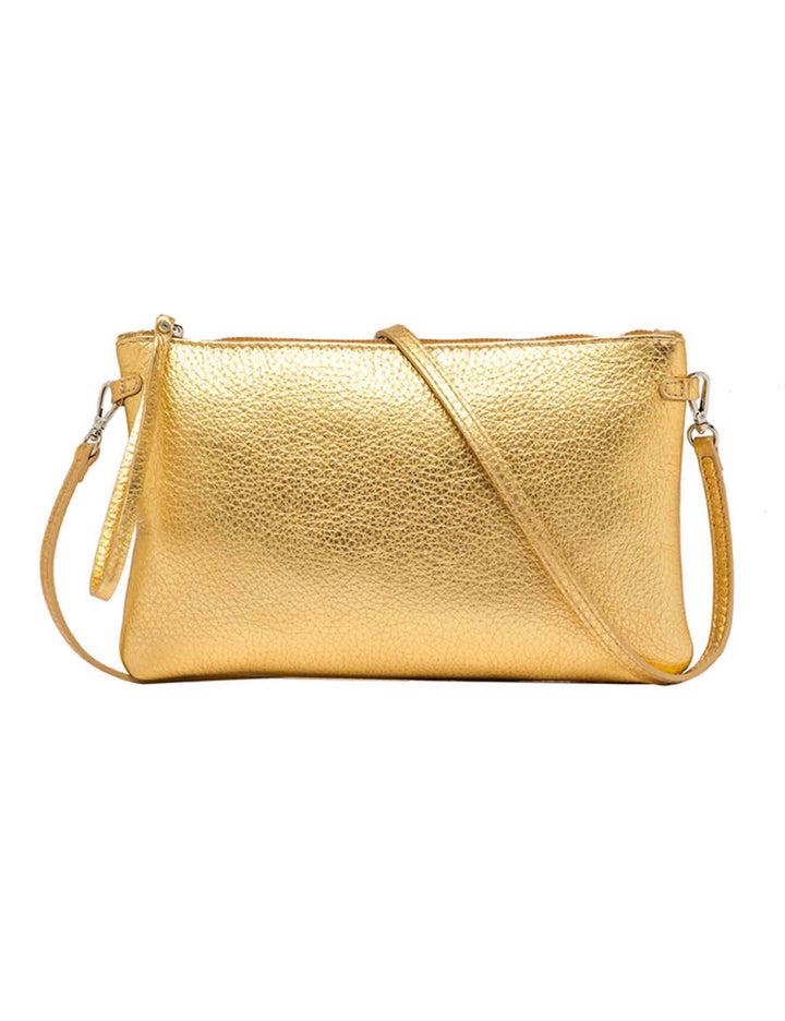 Spatarella Borse donna pochette Hermy in pelle oro e naturale con manico a bracciale e tracolla Sconto di tempo limitato
