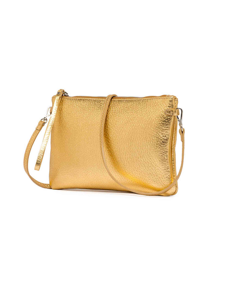 Spatarella Borse donna pochette Hermy in pelle oro e naturale con manico a bracciale e tracolla Sconto di tempo limitato