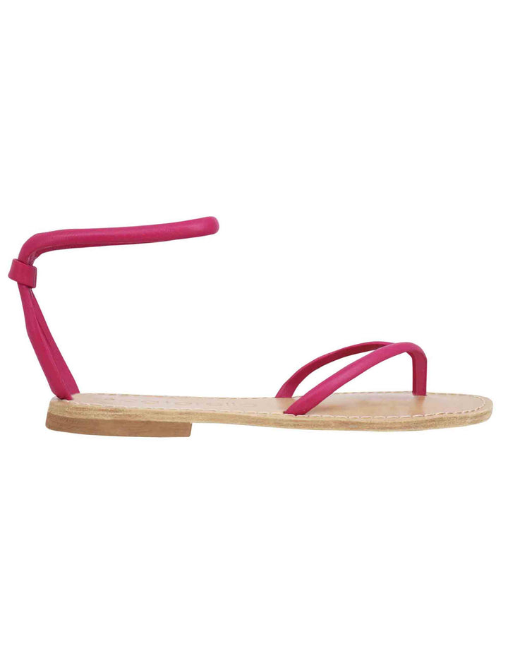 Spatarella Sandali flat donna infradito in pelle fuxia con cavigliera Comprare a buon mercato