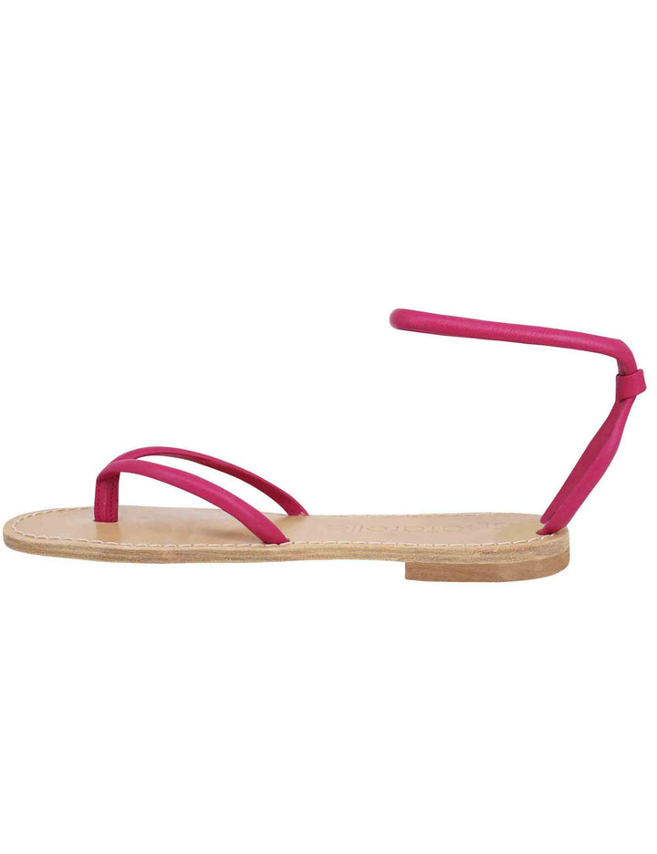 Spatarella Sandali flat donna infradito in pelle fuxia con cavigliera Comprare a buon mercato