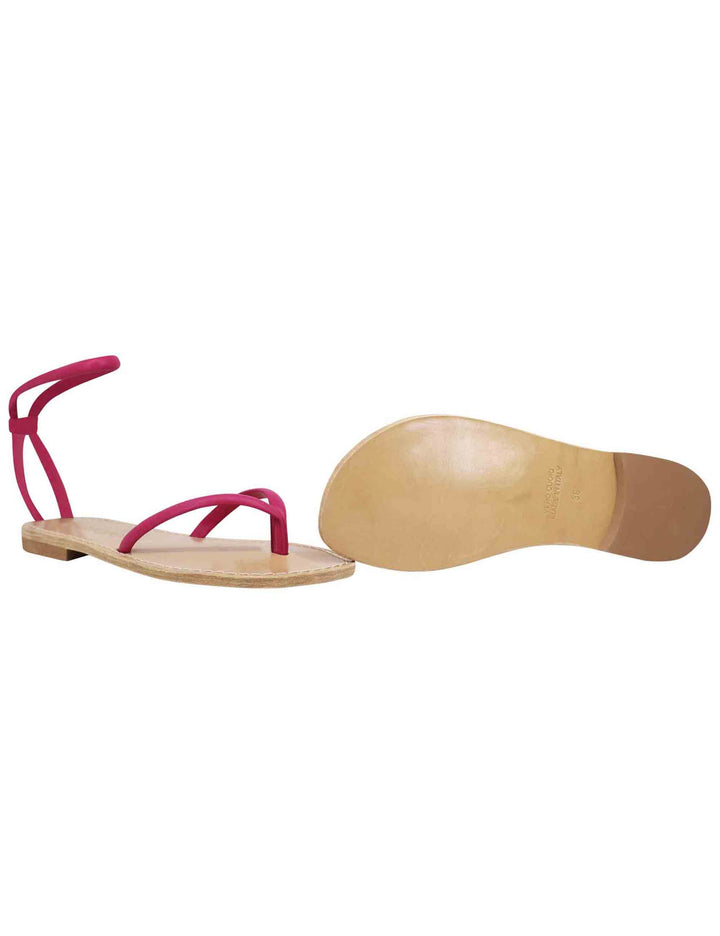 Spatarella Sandali flat donna infradito in pelle fuxia con cavigliera Comprare a buon mercato