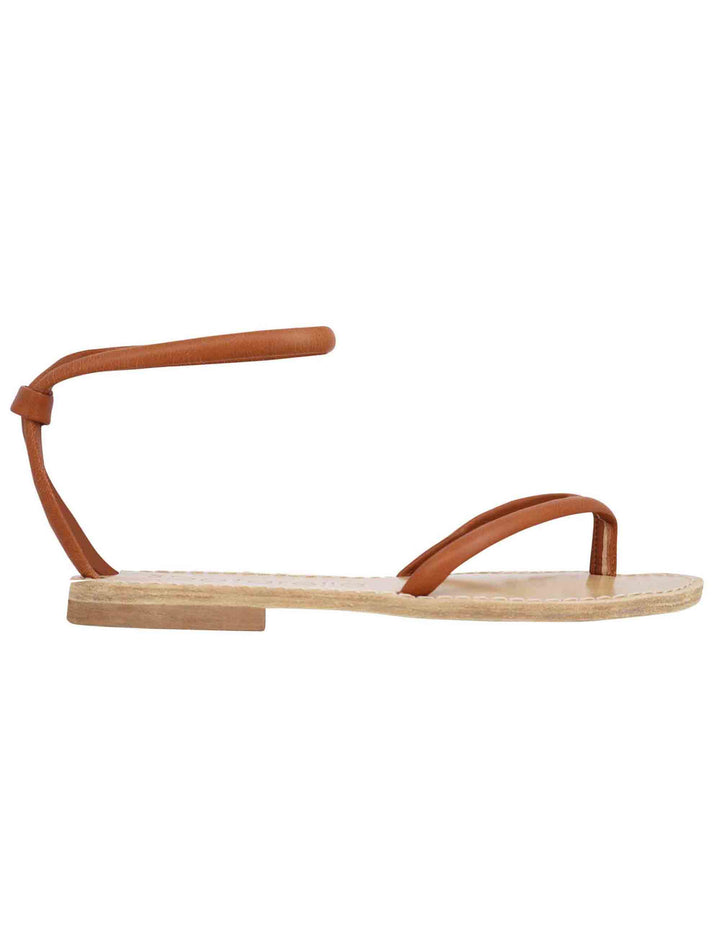 Spatarella Sandali flat donna infradito in pelle cuoio con cavigliera Flash Sale