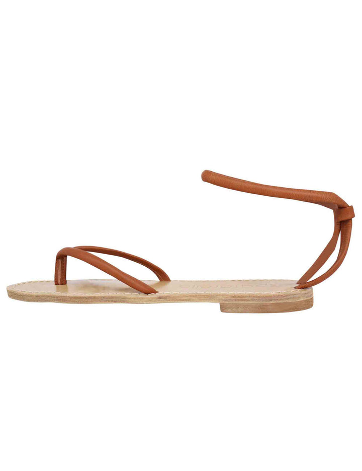 Spatarella Sandali flat donna infradito in pelle cuoio con cavigliera Flash Sale