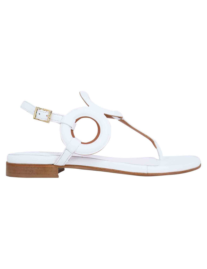 Spatarella Sandali infradito slingback donna in pelle bianca con punta tonda e tacco basso Shopping online