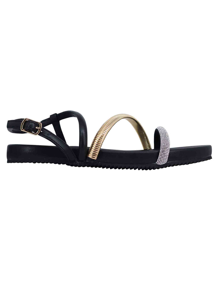 Spatarella Sandali flat donna in eco pelle nera con fussbett e cinturino posteriore Brie Offerta esclusiva