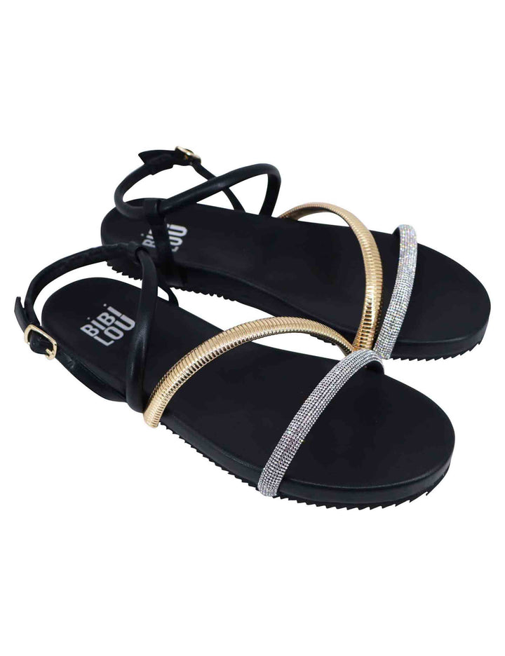 Spatarella Sandali flat donna in eco pelle nera con fussbett e cinturino posteriore Brie Offerta esclusiva