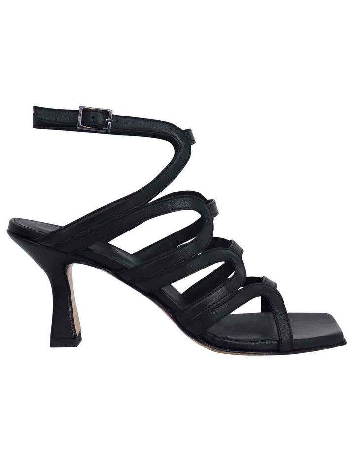 Spatarella Sandali slingback donna in pelle nera con tacco alto e punta quadra Vendite stagionali