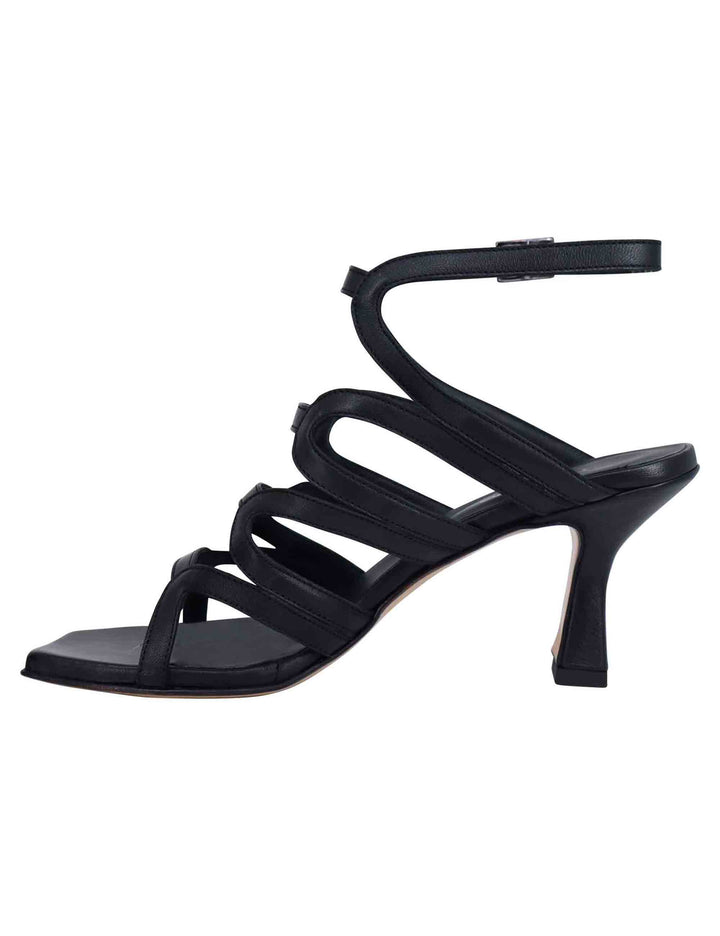 Spatarella Sandali slingback donna in pelle nera con tacco alto e punta quadra Vendite stagionali