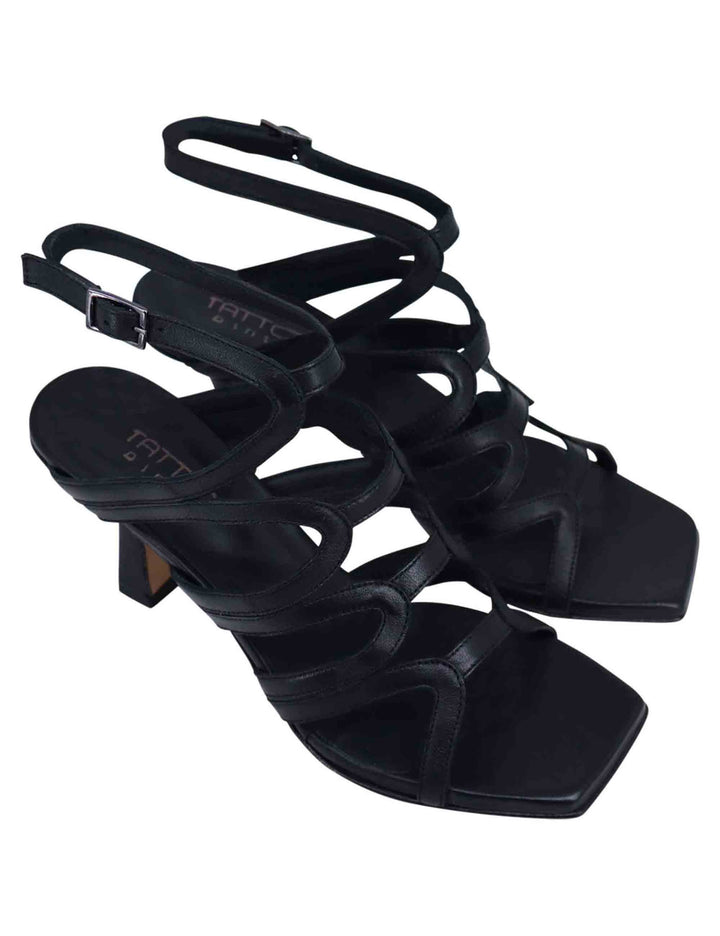 Spatarella Sandali slingback donna in pelle nera con tacco alto e punta quadra Vendite stagionali