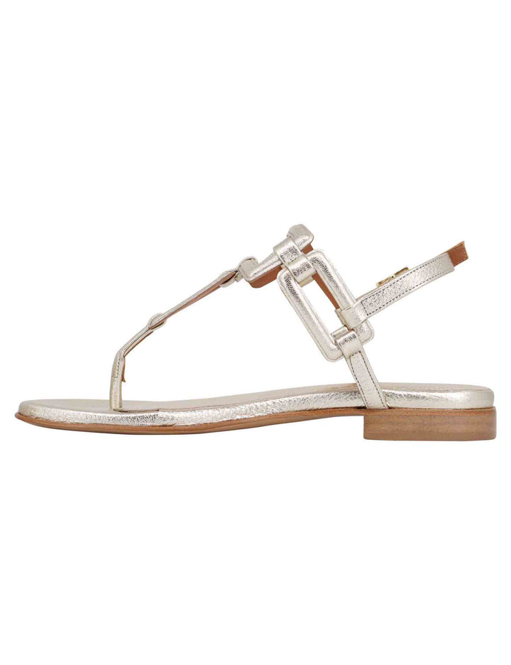 Spatarella Sandali flat slingback infradito donna in pelle laminata platino Cyber Monday