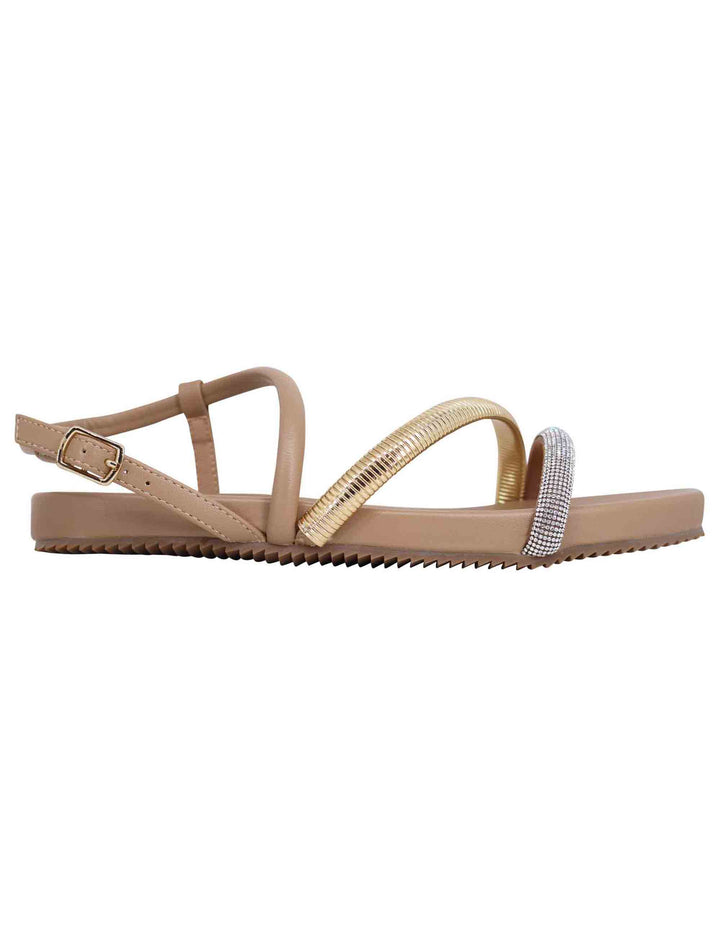 Spatarella Sandali flat donna in eco pelle camel con fussbett e cinturino posteriore Brie Offerta per la Festa della Mamma